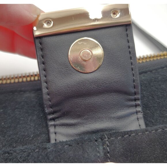 Spartina 449 Black Suede & Leather Crossbody Bag With Gold Hardware & Floral Lin - Picture 9 of 16